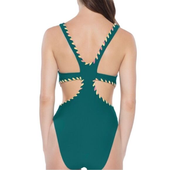 EUC BECCA Camille Reversible Cut-Out One-Piece Swimsuit Green/White Size Small - Picture 10 of 12